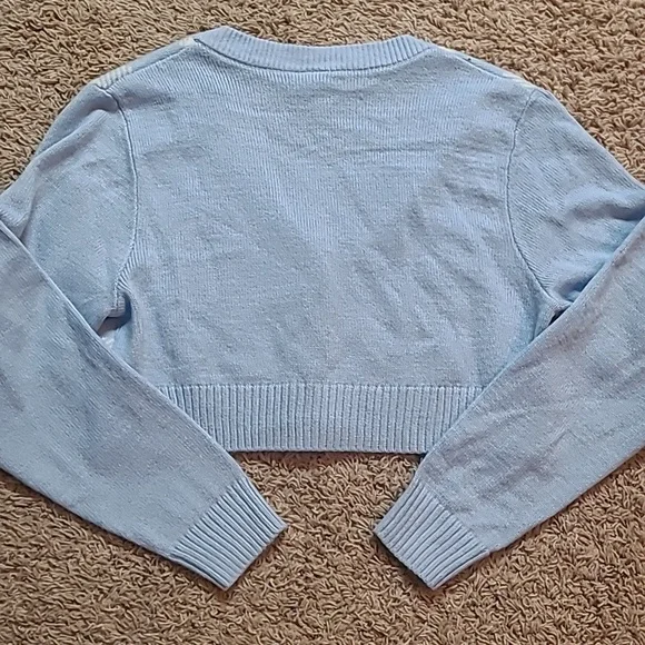 Divided H&M Womens Cropped Cardigan Sweater Long Sleeve Blue White Checkered - Picture 7 of 7
